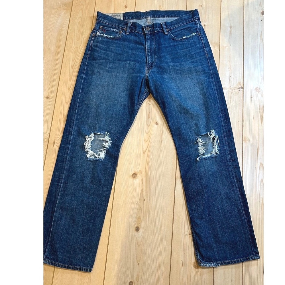 Polo Ralph Lauren Distressed Mens Straight Leg‎ Jeans Blue 34x30 Cotton Denim